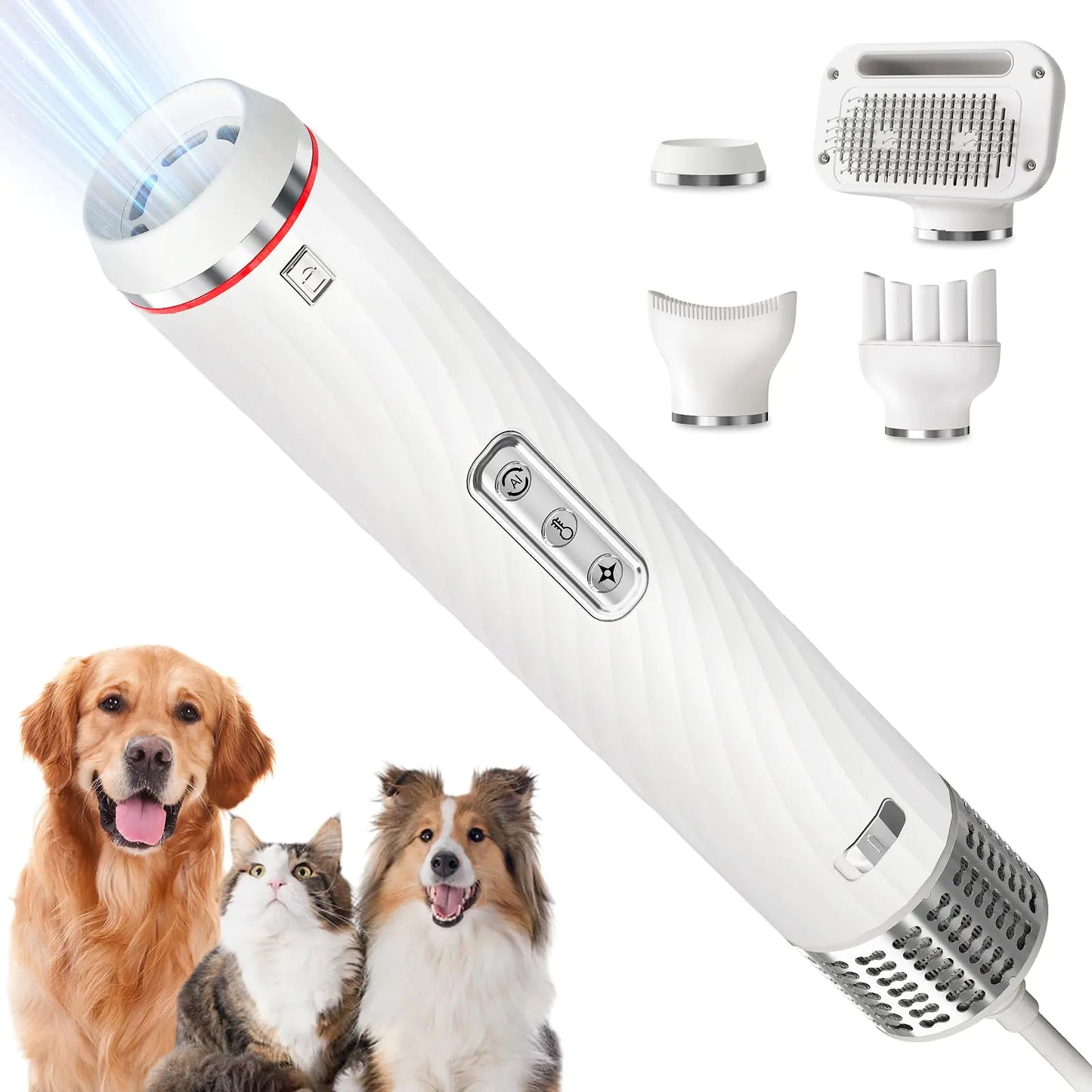 Dog Dryer Dog Grooming Blow Dryer Kit with Slicker Brush for Pet High Velocity Blow Dryer for Dogs with Adjustable Speed and Temperature for Dog Grooming Supplies and Home Use White