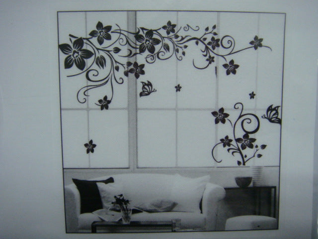 Black Butterfly Diagonal Floral Removable Wall Sticker
