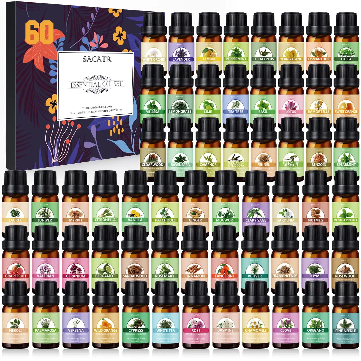 Essential Oil Set - Essential Oils - Pure Essential Oils - Perfect for Diffuser Massage Soap Candle Bath Bombs Making 60x10ml(0.33fl.oz)