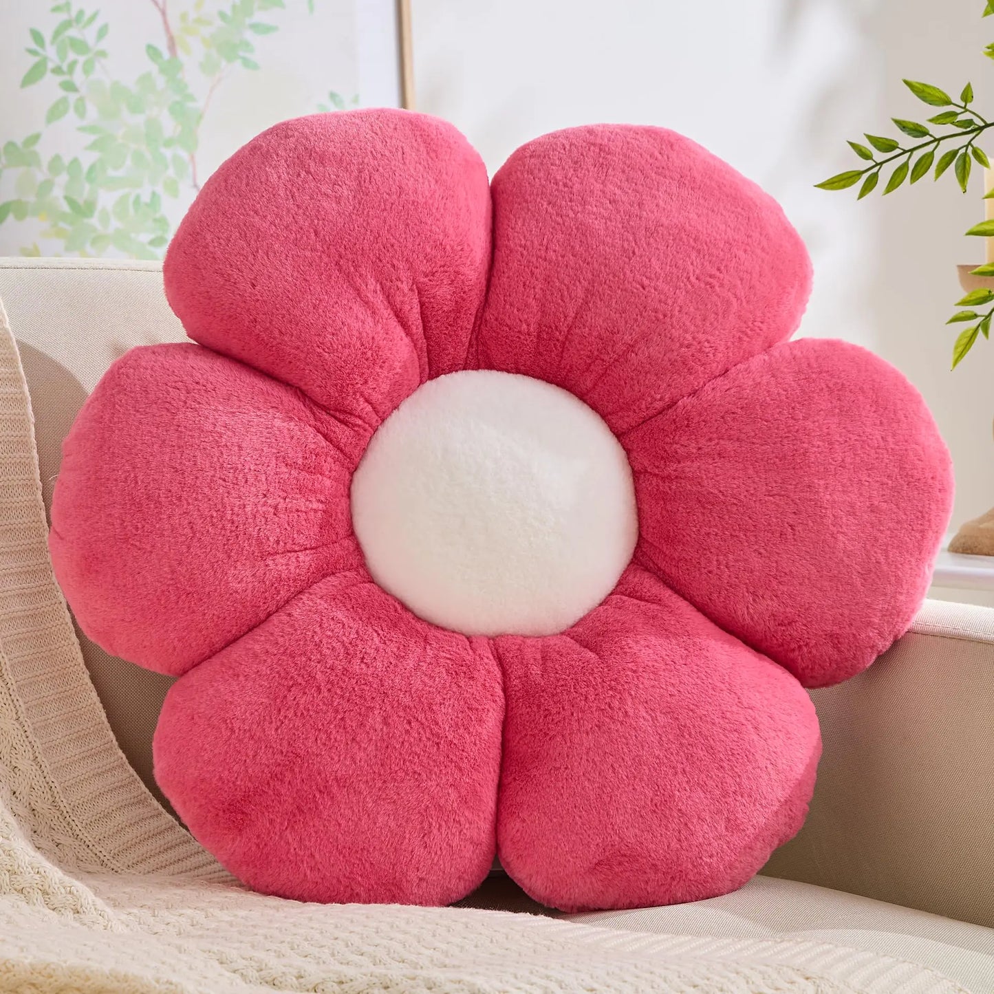 Flower Pillows Flower Shaped Throw Pillow Cute Daisy Flower Pillows Flower Seating Cushions for Adults Kids Home Bedroom Sofa Chair Couch Decor (Hot Pink 19.68 inch)