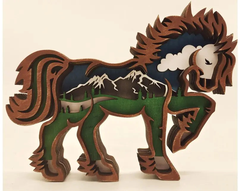 3D Carved Wooden Horse Statue for Home Decor