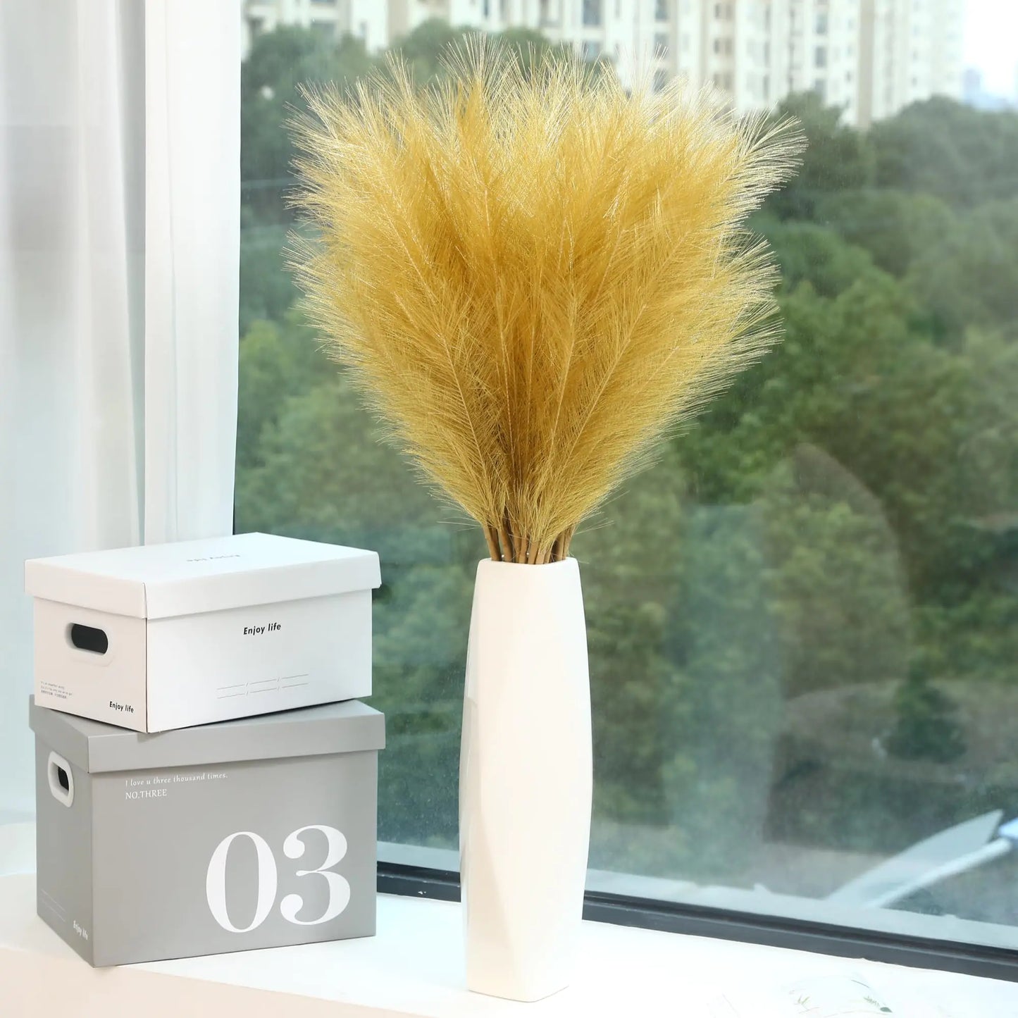 Wertuirk 9 Stems Gold Pampas Grass - 38 Inch Tall Faux Pampas Grass Decor Large Artificial Pompas Floral for Wedding Flower ArrangementGreat Gatsby Party Decorationsa and Home Decor (Gold)