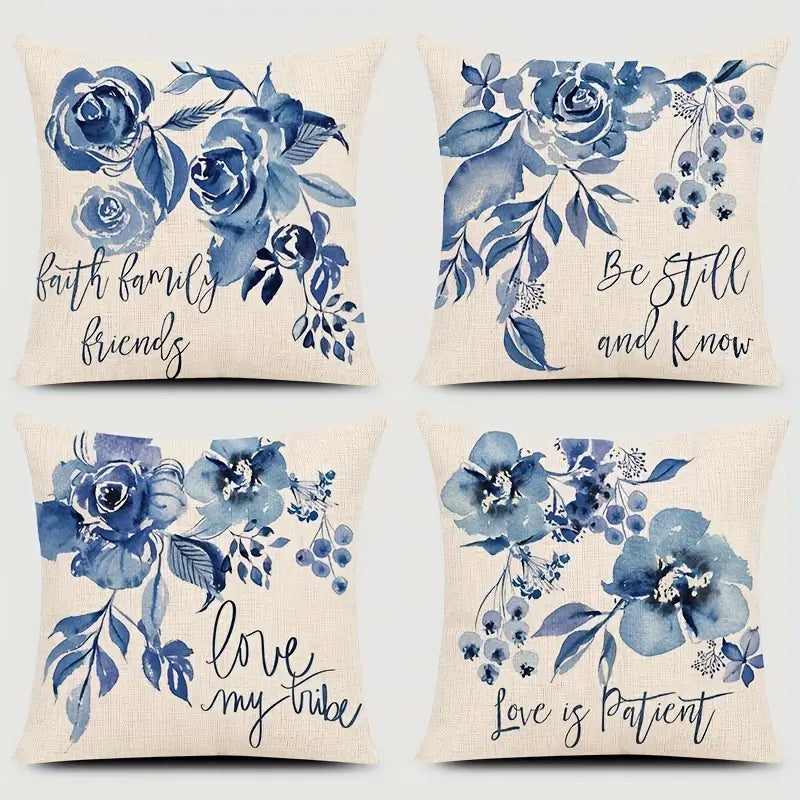 4pcs Floral Digital Print Pillowcases for Home Decor