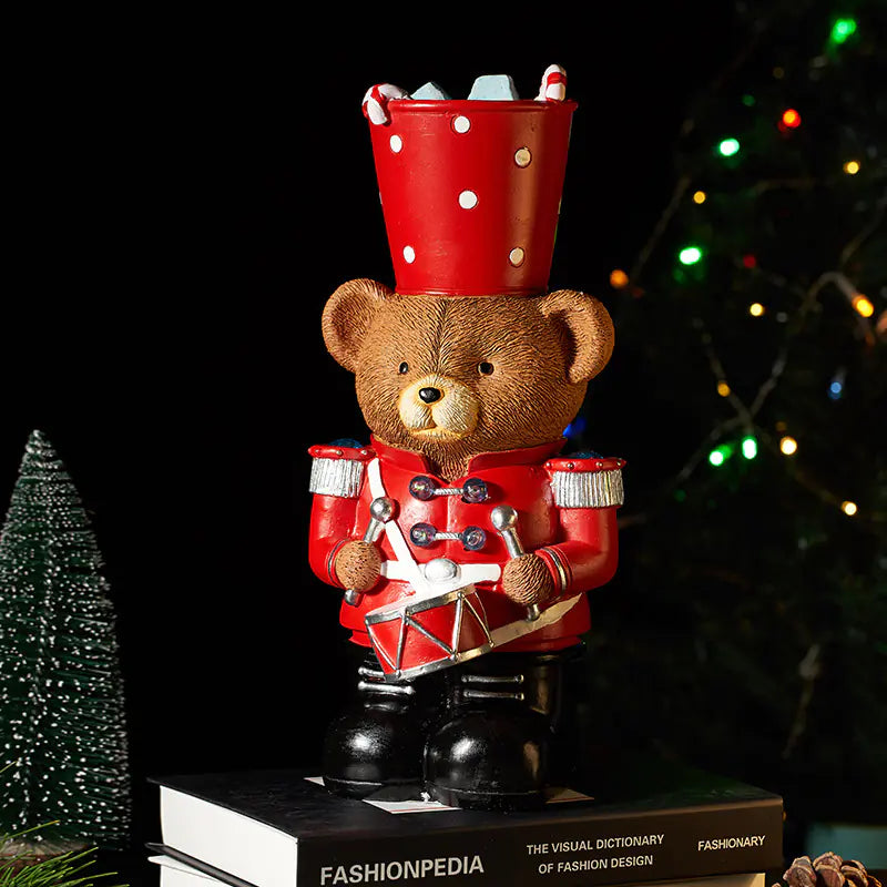 Christmas Bear Drummer Resin Decor with Lights