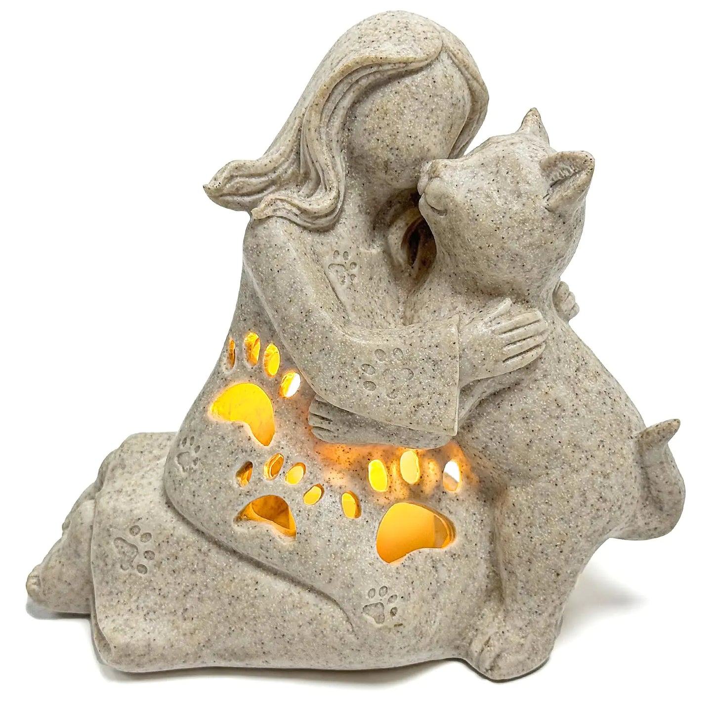 INLOMEM Cat Memorial Gift Granite Sculpture Hand-Sculpted Resin Pet Loss Sympathy Gift with LED Candle Holder Home Decor for Pet Owners (Granite)