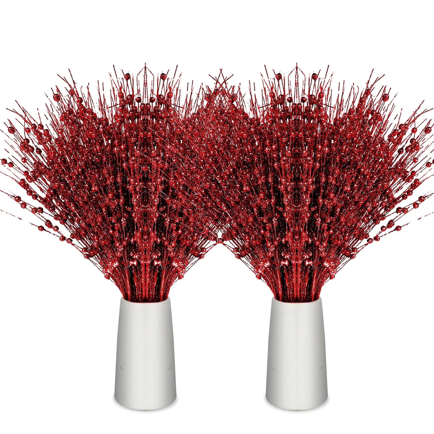 Geosar 30 Pcs Valentines Day Artificial Glitter Berry Stem Decorations Bead Sticks Pick 17 Inch Xmas Ornaments Glittery Twigs for Christmas Tree Wreath Vase Filler Home Decor(Red)