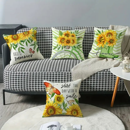Sunflower Butterfly Printed Throw Pillow Cover