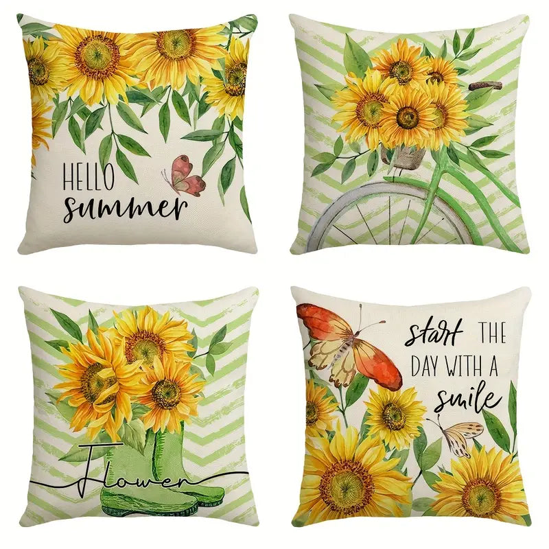 Sunflower Butterfly Printed Throw Pillow Cover