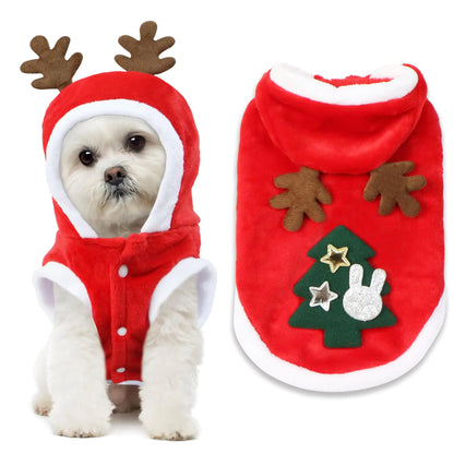 Dog Christmas Outfit Dog Christmas Hoodie Vest Dog Santa Costume with Elk Antlers Christmas Clothes for Small Medium Dogs Cats Pets (Large)