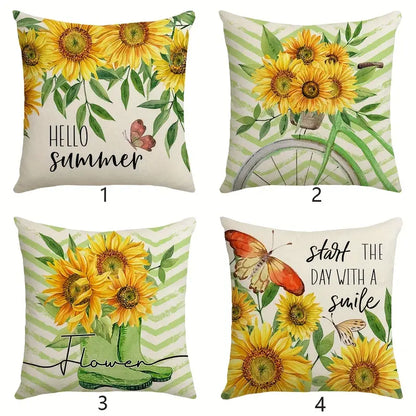 Sunflower Butterfly Printed Throw Pillow Cover