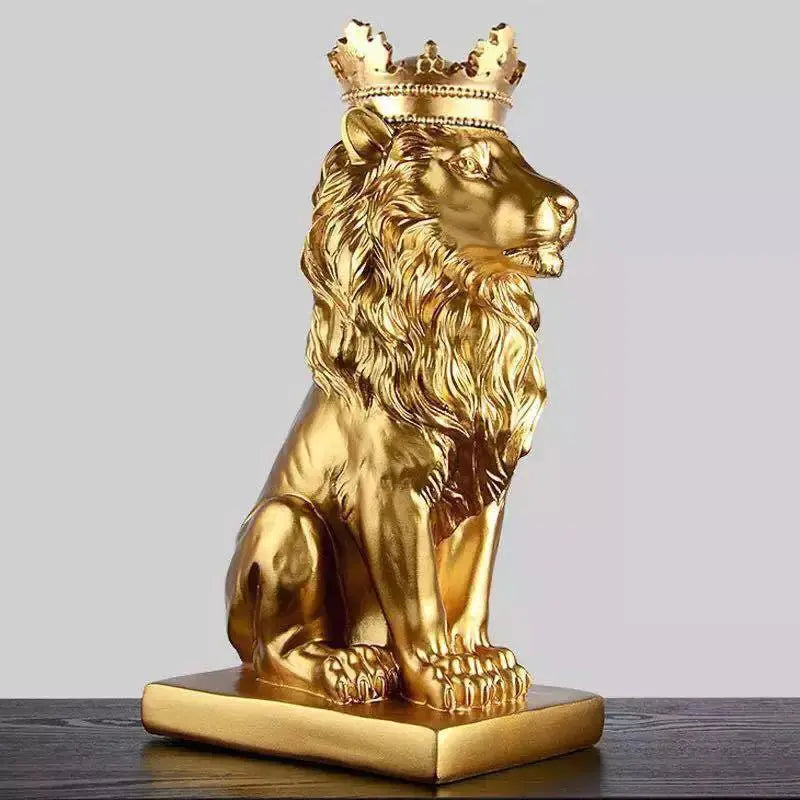 Crown Lion Resin Sculpture for Modern Home Decor