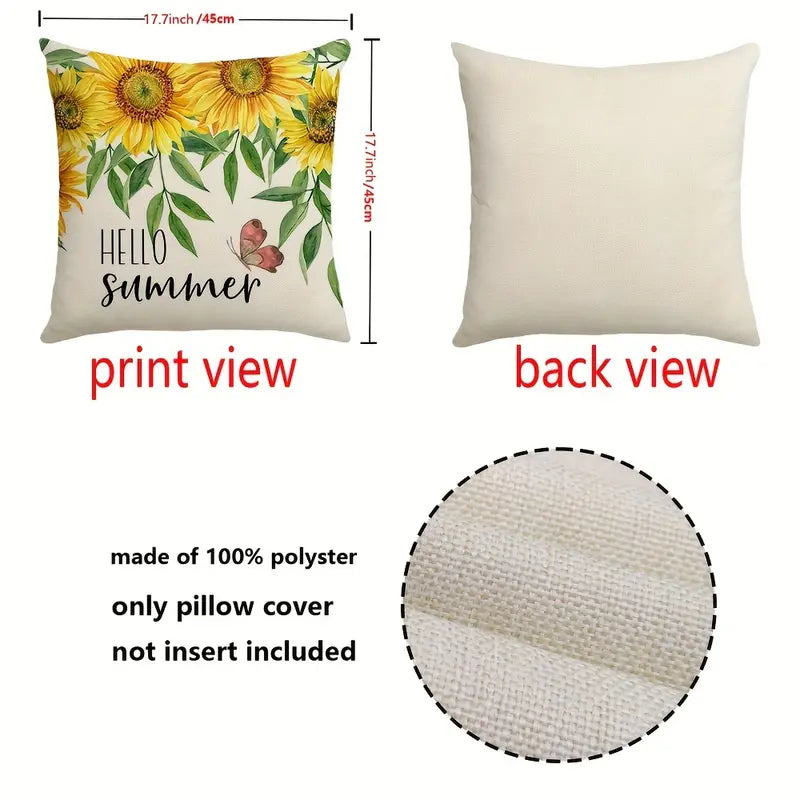 Sunflower Butterfly Printed Throw Pillow Cover