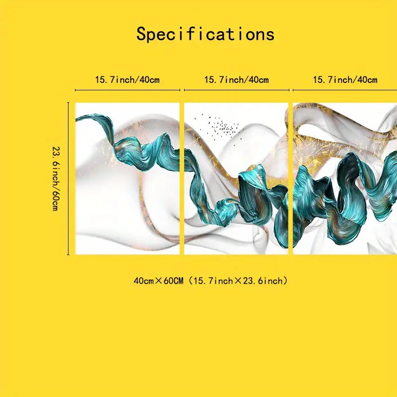 3pcs Abstract Blue Ribbon Canvas Art for Home Decor