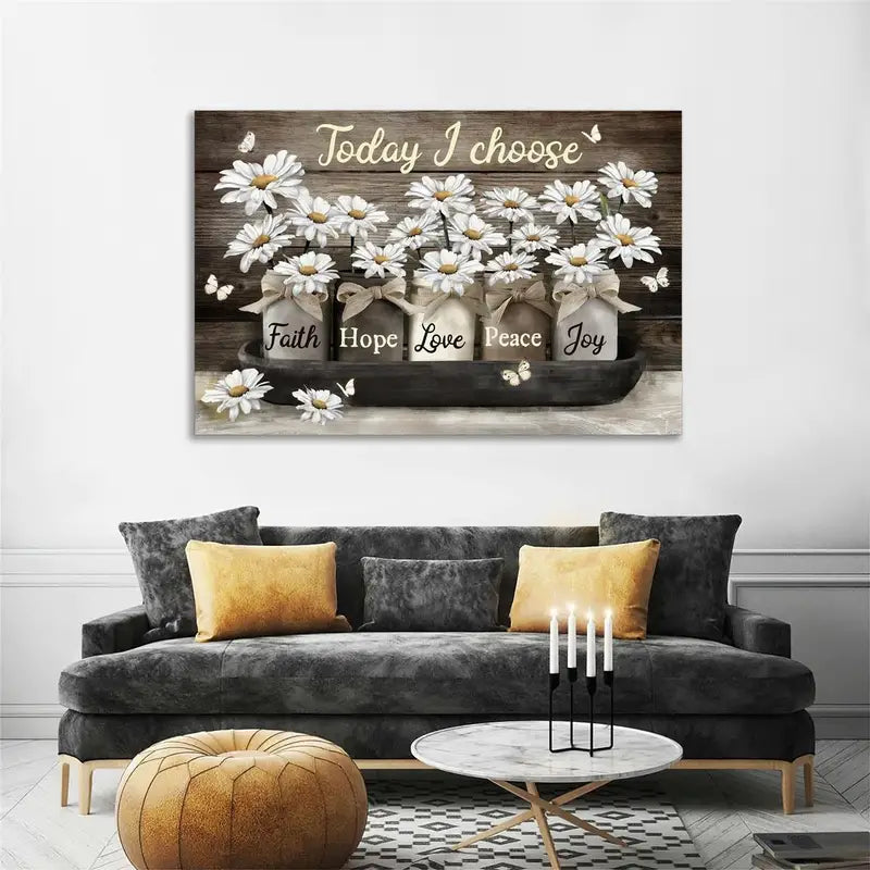 Canvas Flower Butterfly Art Print with Motivational Quote