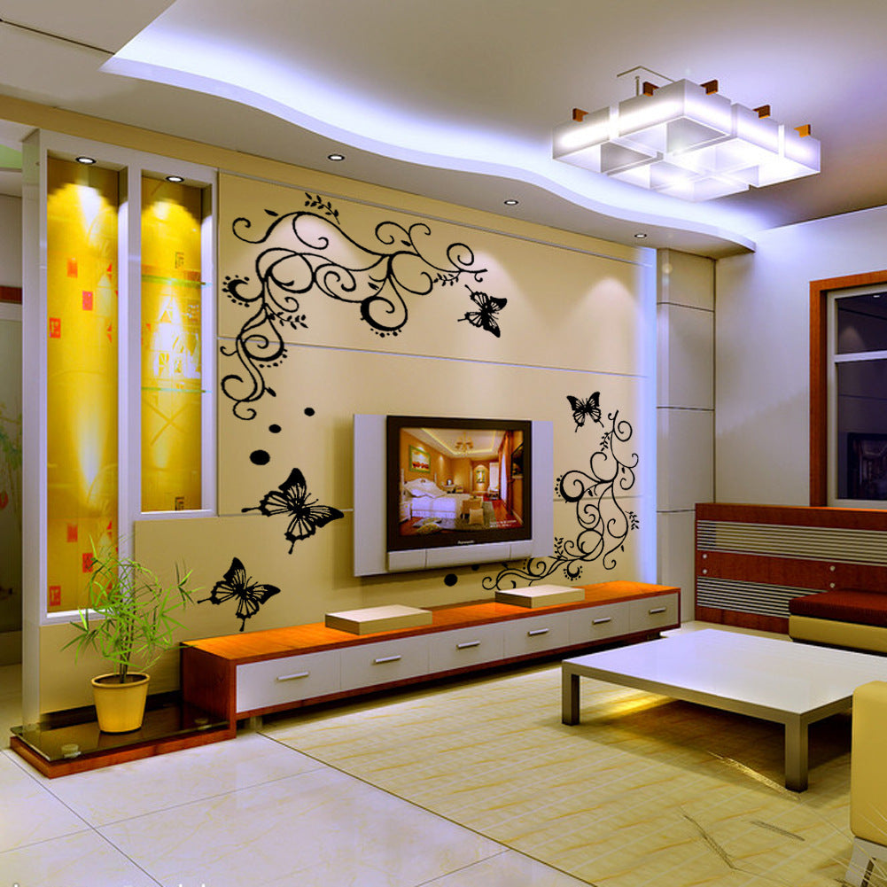 Butterfly Wall Stickers with Floral Vine Design