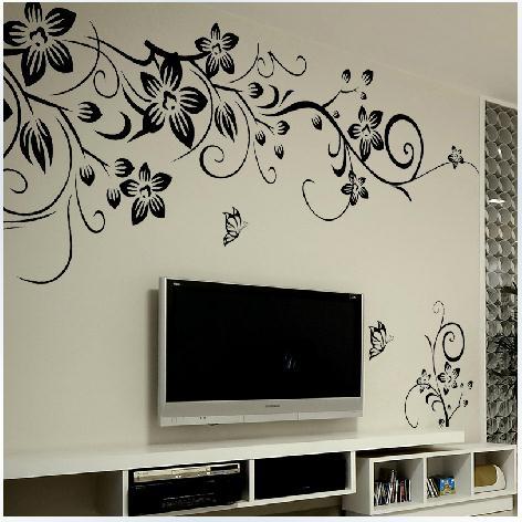 Black Butterfly Diagonal Floral Removable Wall Sticker