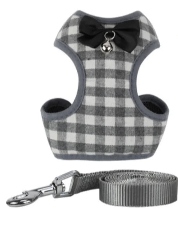 Dog Leash with Checkered Bowtie Harness for Pets