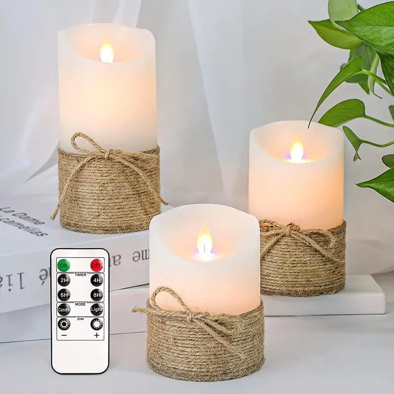 Set of 3 Flameless LED Flickering Candles for Decor