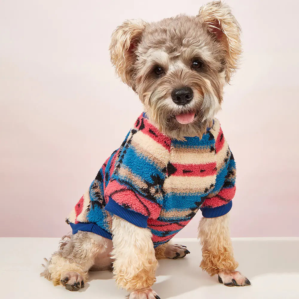 Cute Striped Plush Hoodie for Pets in Autumn/Winter