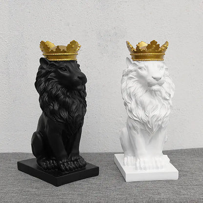 Crown Lion Resin Sculpture for Modern Home Decor