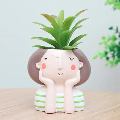 Cartoon Girl Succulent Planter - Cute Home Decor