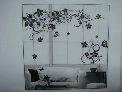 Black Butterfly Diagonal Floral Removable Wall Sticker