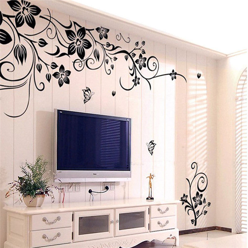 Black Butterfly Diagonal Floral Removable Wall Sticker