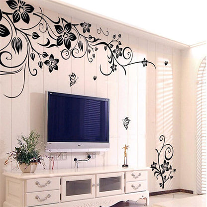 Black Butterfly Diagonal Floral Removable Wall Sticker
