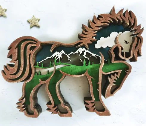 3D Carved Wooden Horse Statue for Home Decor