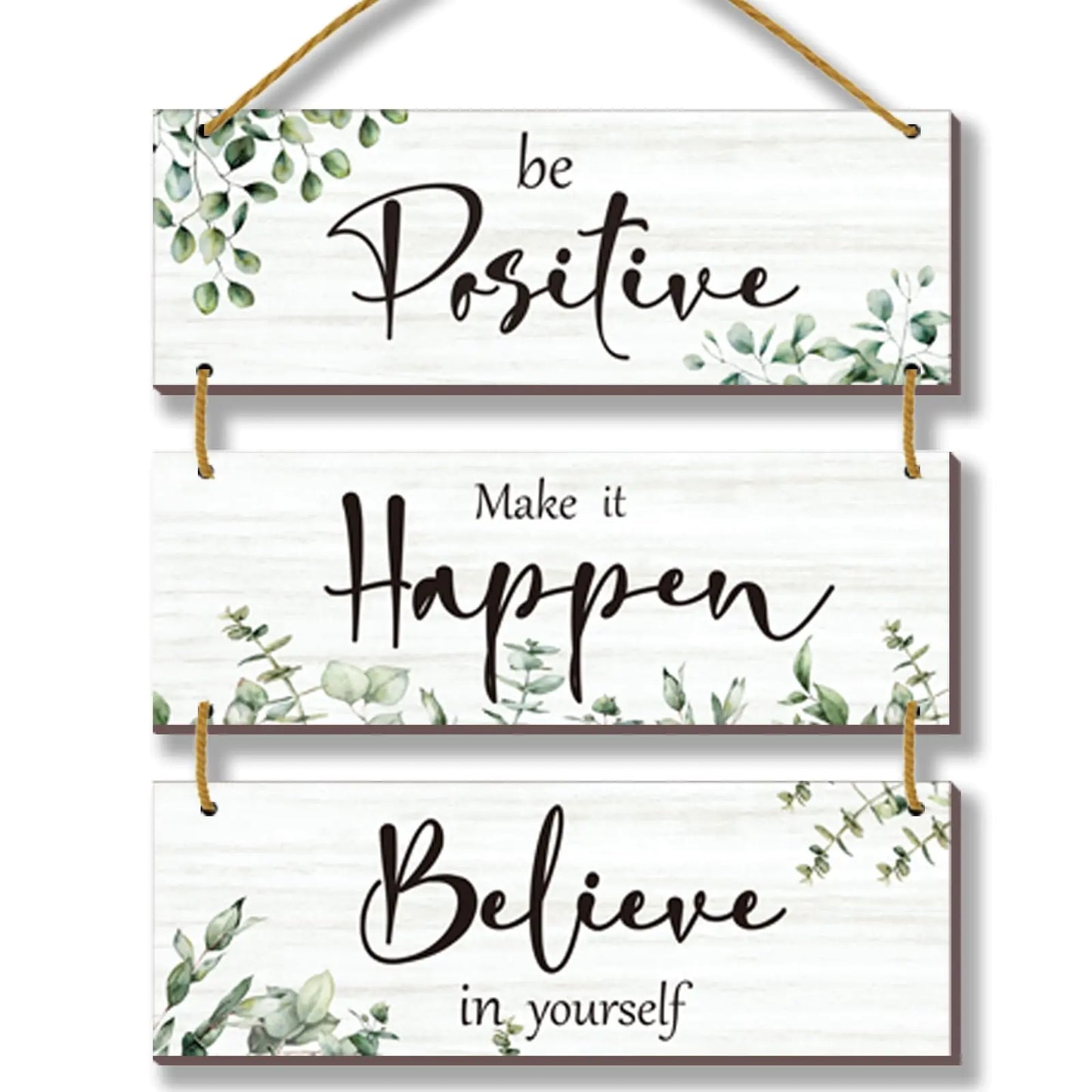 FENCORDAR 3 Pieces Green Office Wall Decor Inspirational Wall Decor Rustic Wooden Office Decor With Green Leaves Motivational Hangging Sign for Home Office Bathroom Bedroom Kitchen(Green 12x4)
