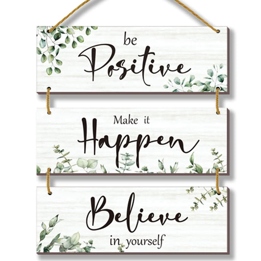 FENCORDAR 3 Pieces Green Office Wall Decor Inspirational Wall Decor Rustic Wooden Office Decor With Green Leaves Motivational Hangging Sign for Home Office Bathroom Bedroom Kitchen(Green 12x4)