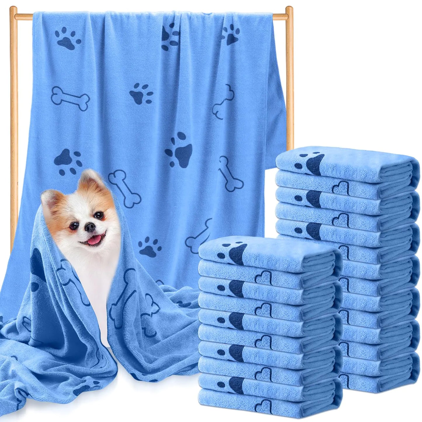 12 Pcs Dog Grooming Towels 28 x 55 Inch Microfiber Drying Pet Bath Towels Dog Absorbent Towel Quick Drying Puppy Bathing Supplies for Small Medium Large Dog Puppy Cat(Blue Paw Bone)