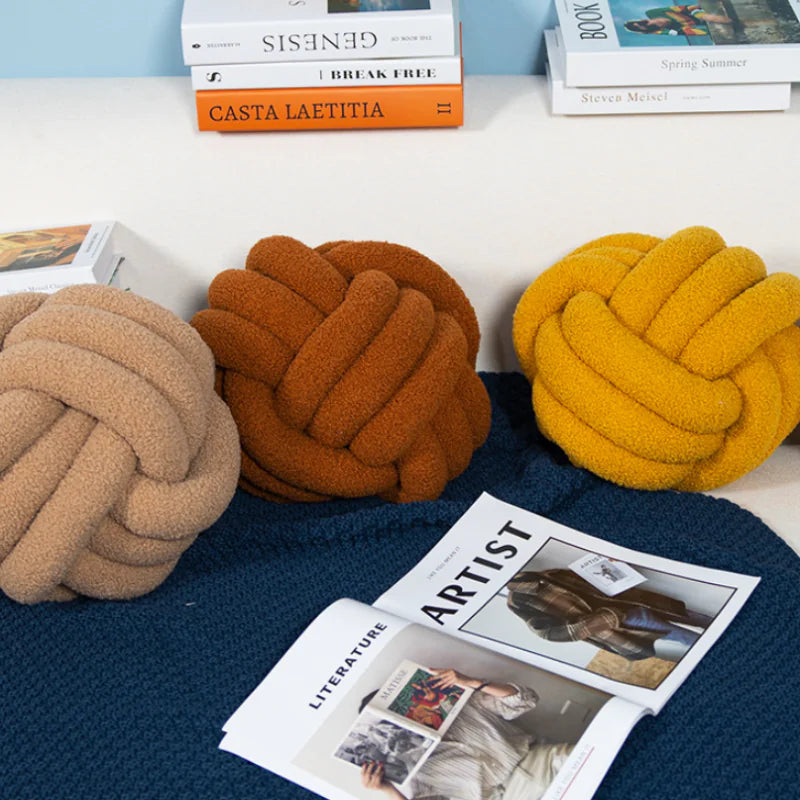 Handwoven Knotted Ball Sherpa Pillow for Home Decor