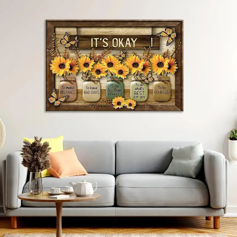 Sunflower Butterfly Canvas Wall Art for Home Decor