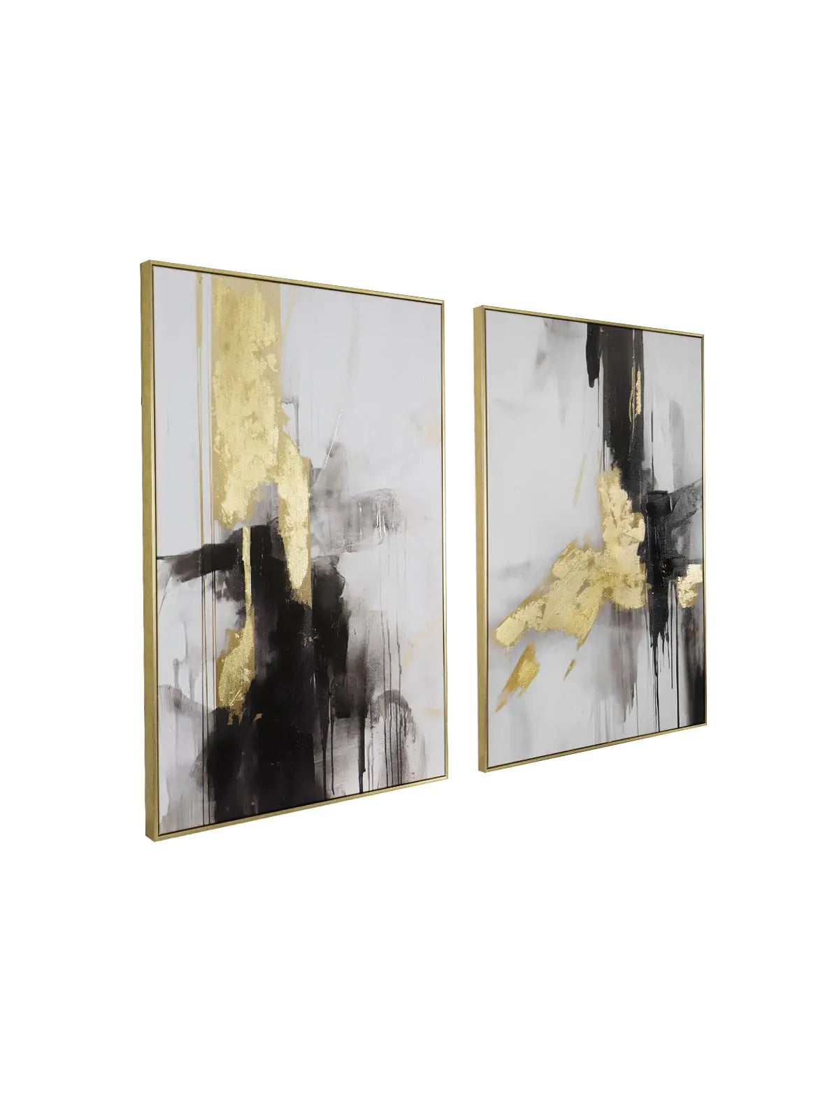 Black Gold Abstract Wall-Art Decor: Modern canvas artwork for living room 24 x 36 inchx2 Framed