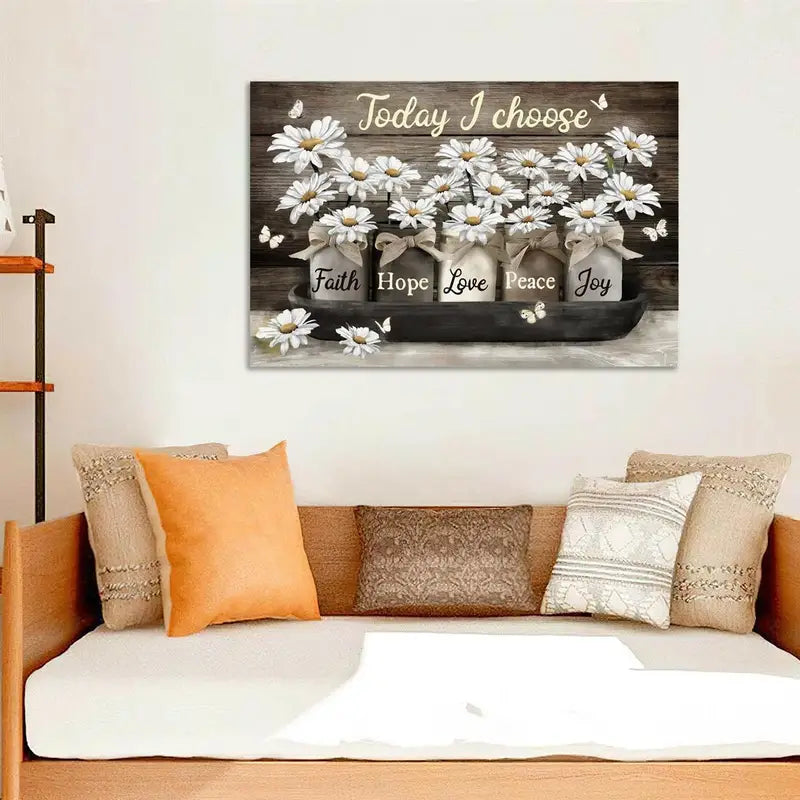 Canvas Flower Butterfly Art Print with Motivational Quote