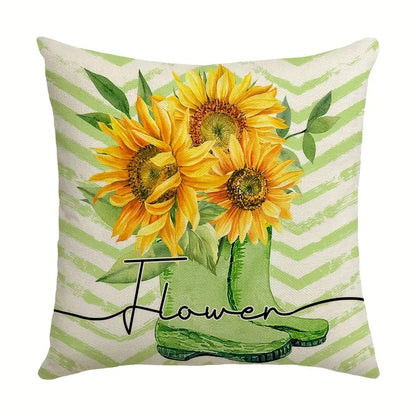 Sunflower Butterfly Printed Throw Pillow Cover