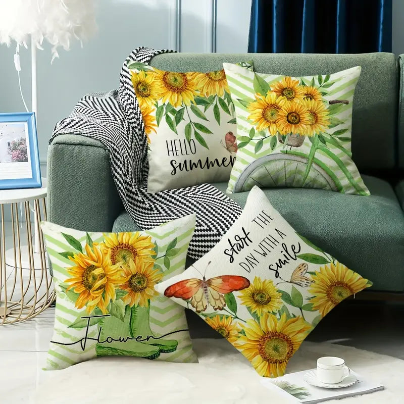 Sunflower Butterfly Printed Throw Pillow Cover