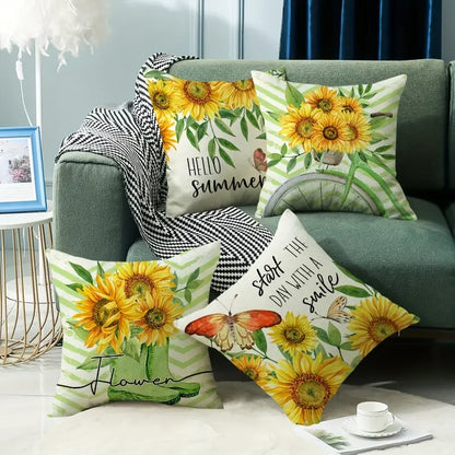 Sunflower Butterfly Printed Throw Pillow Cover