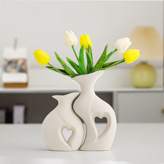Creative White Ceramic Double Vase for Home Decor