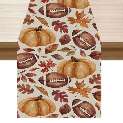 Fall Football Maple Leaf Pumpkin Table Runner Autumn Table Decoration for Home Kitchen Indoor Holiday Decor 13x72 Inch