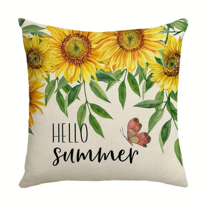 Sunflower Butterfly Printed Throw Pillow Cover