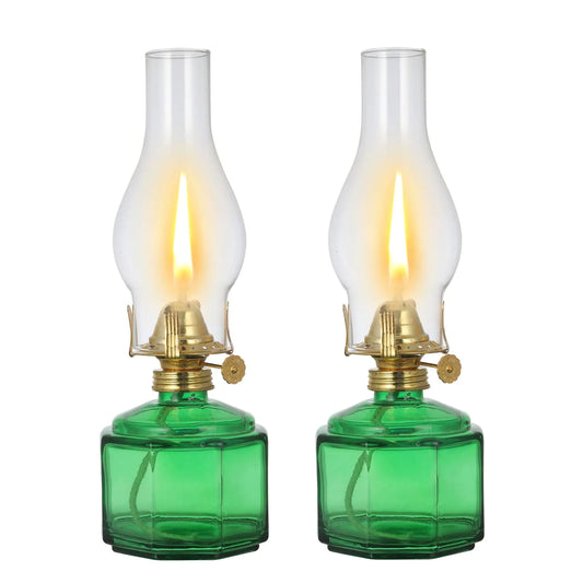 2 Pack Rustic Oil Lamp Large Vintage Glass Kerosene Lamp Chamber Oil Lamps for Indoor Use Home Decor Classic Old Hurricane Oil Lamp for Emergency Lighting 12.5