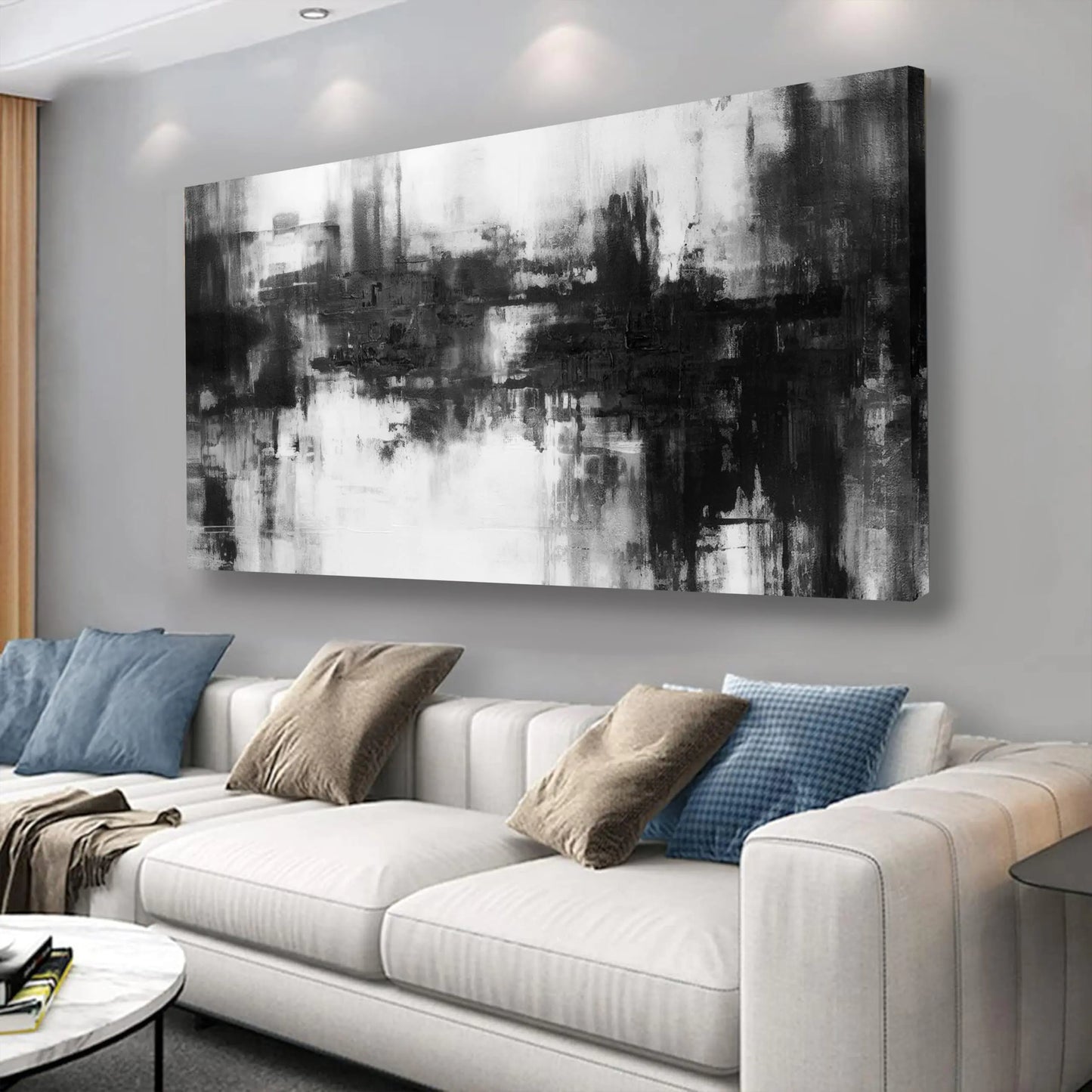 Black Abstract Wall Art Decor Black and White Painting Pop Culture Wall art Rock Room Decor Art Canvas Wall Decoration Artwork for Bedroom Home Office Dining Room Decoration 24"x48"