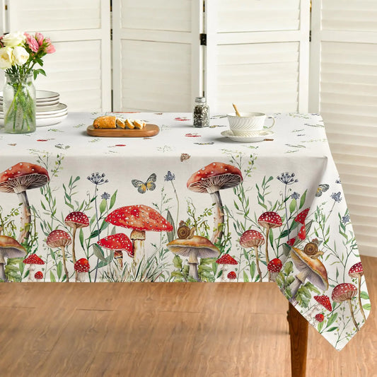 Mushroom Rectangular Tablecloth 60x140 Inch Seasonal Vintage Washable Seasonal Table Cover for Party Picnic Dinner Decor