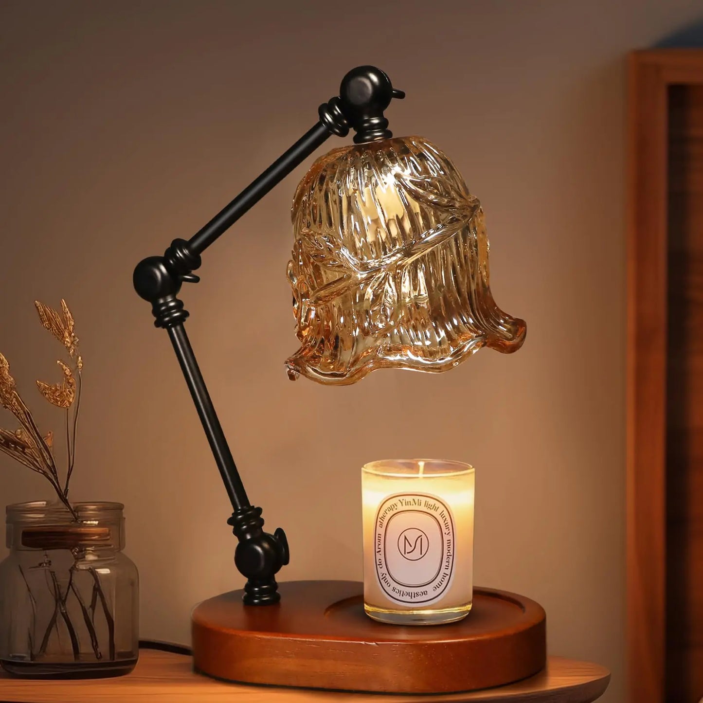 Candle Warmer Lamp Dimmable Candle Lamp Warmer with Flexible Arm for Customizable Angles Timer Bedroom Living Room Home Decor Wax Melt Warmer Gifts for Mom with 2 Bulbs