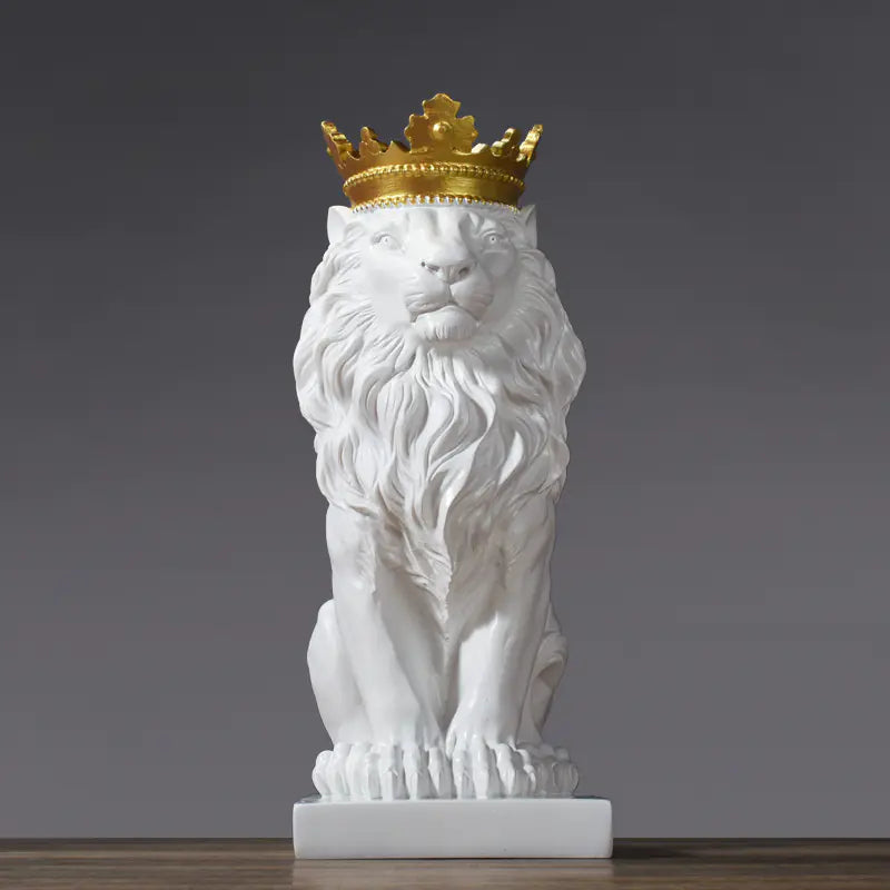 Crown Lion Resin Sculpture for Modern Home Decor
