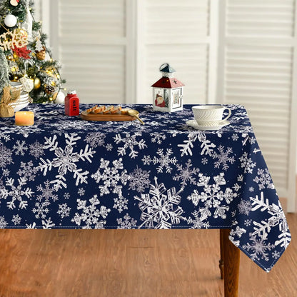 Christmas Tablecloth 52×70 Inch Rectangular Blue Snow Washable Table Cover for Party Picnic Dinner Decor