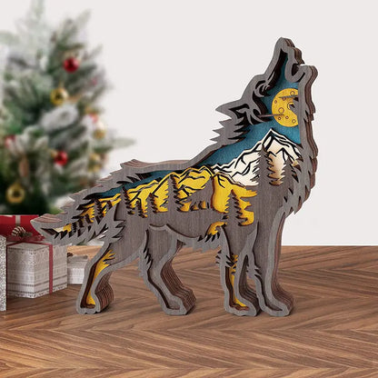 Wooden Wolf Figurine - Rustic Home Decor Sculpture