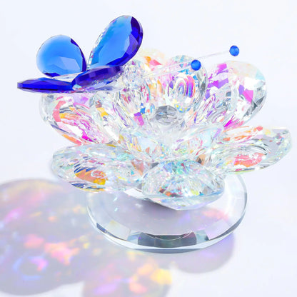 Crystal Lotus Flower Butterfly Ornament - Blue